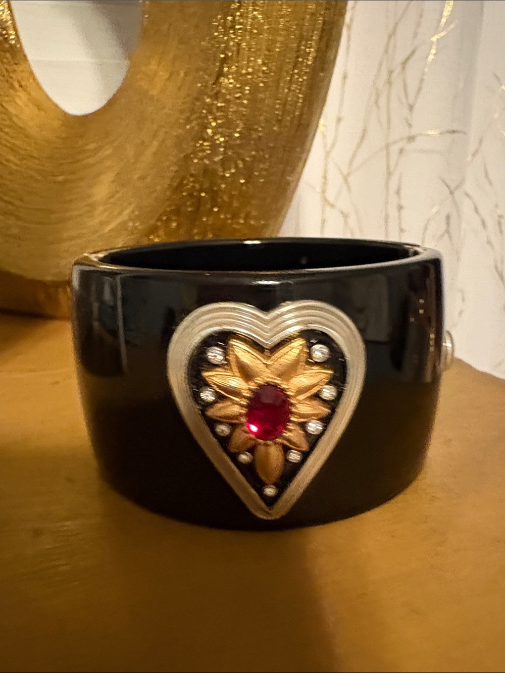 Brighton black Decorative Heart Accent Bracelet with Gold and Red Jewel